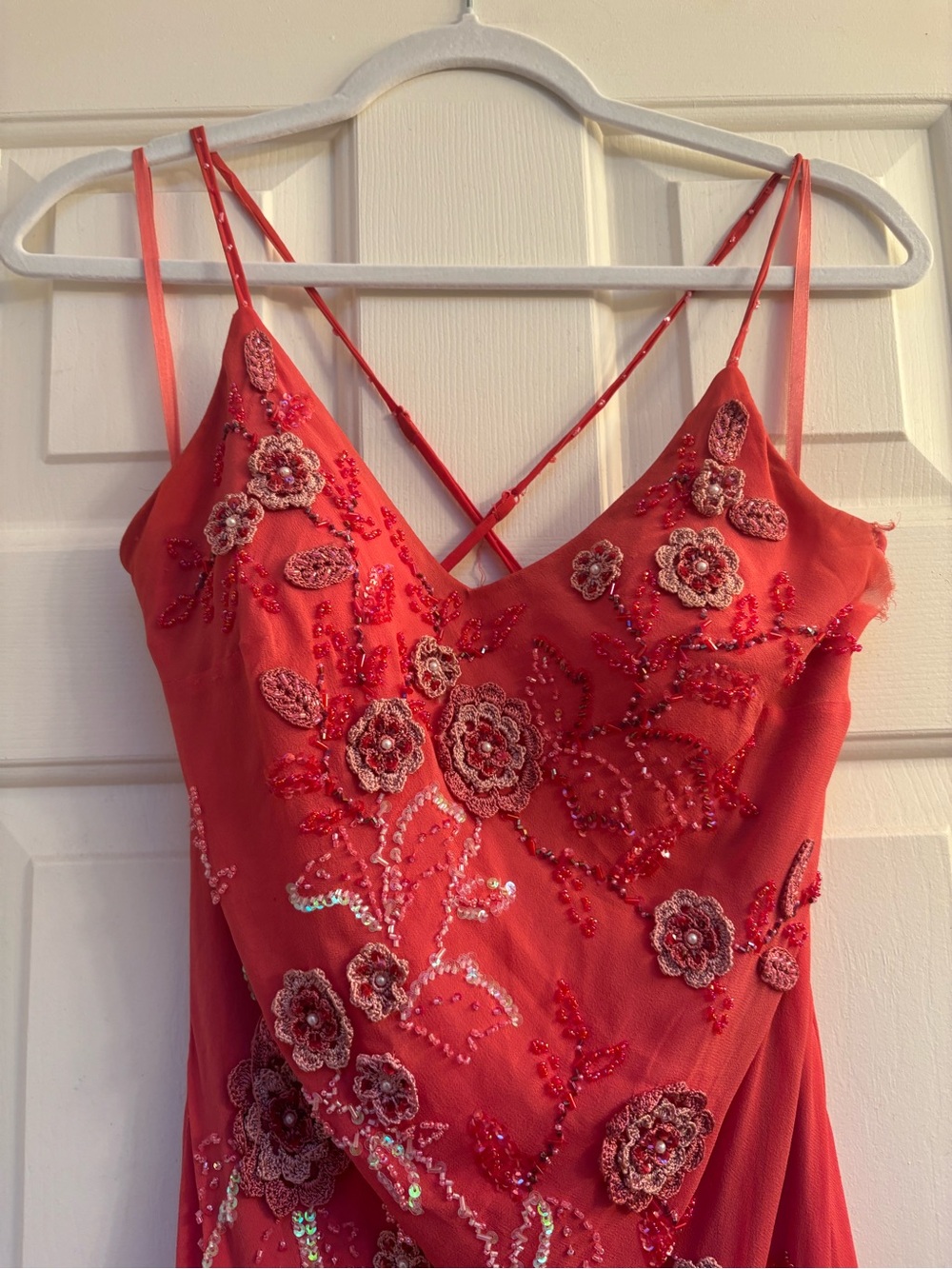 Sue Wong Coral Beaded Spaghetti-Strap Midi Dress - Picture 3 of 8